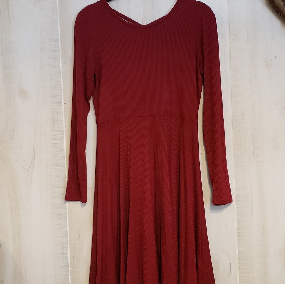 Red ribbed skater style dress